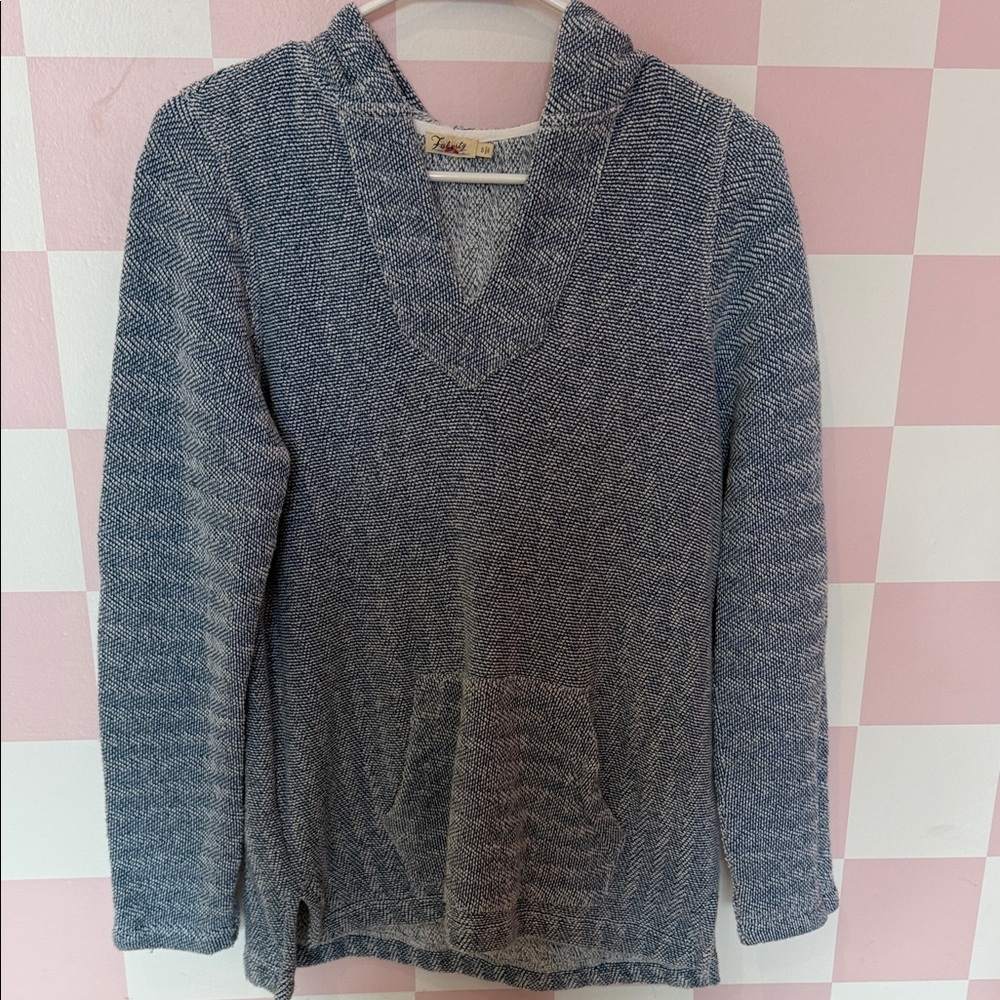 Faherty Whitewater Hoodie Baja Sweatshirt Womens small White Blue Textured Terry